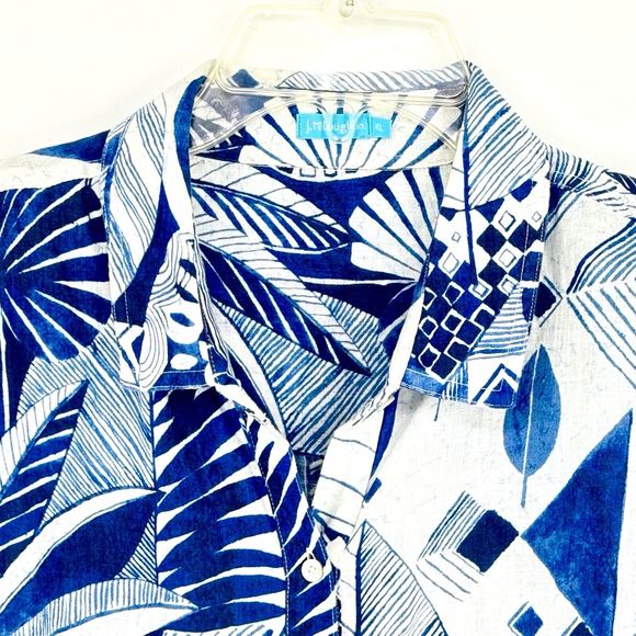 J. MCLAUGHLIN Women’s XL Blue Linen LS Button-Up Top Blouse Tropical Palm Floral - Picture 14 of 14